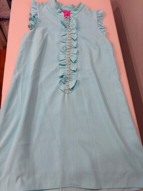 Lilly Pulitzer Adalee Shift Aqua Pearl-Trim Ruffle